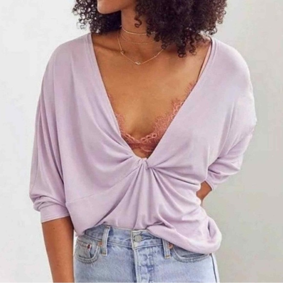 Urban Outfitters a Twist in Time Purple Twist Front Plunging Tee - Picture 3 of 5
